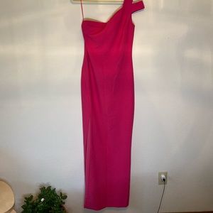 LIKELY Pink Side Slit One Shoulder Double Strap Dress